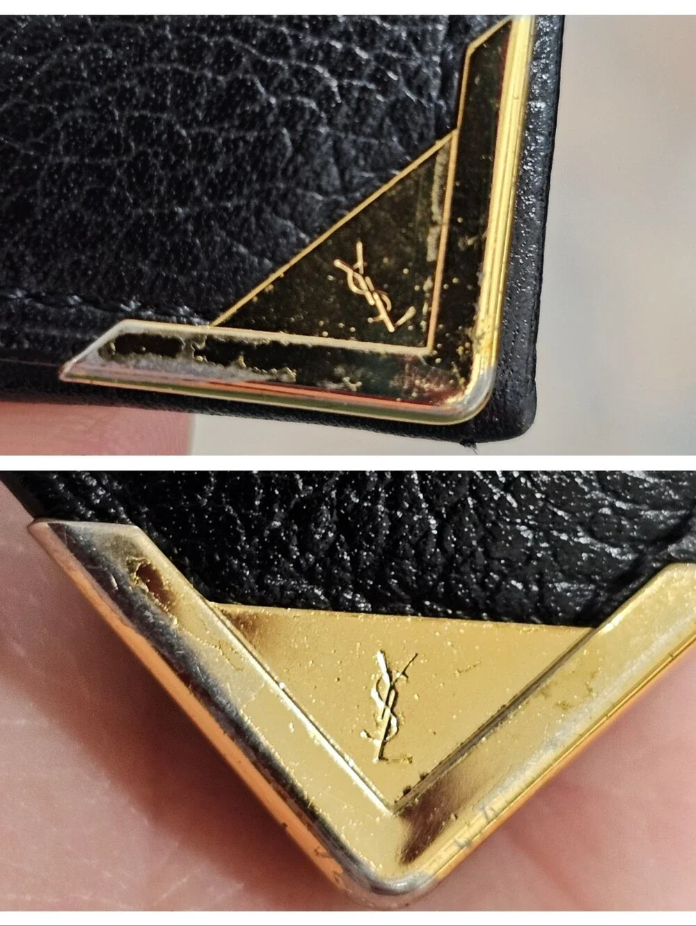 Yves Saint Laurent Black Leather Continental Wallet with Gold Corner Accents - Picture 6 of 16
